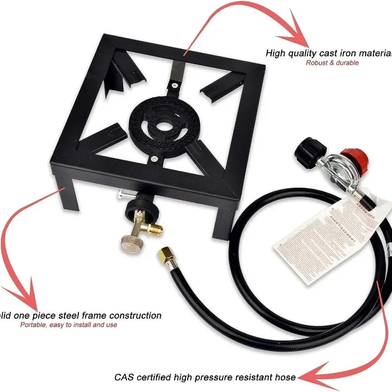 8000W High-power 10PSIG Pressure Reducing Valve Furnace Cast Iron Furnace with Bracket Propane Gas Stove Outdoor Garden Gas Oven