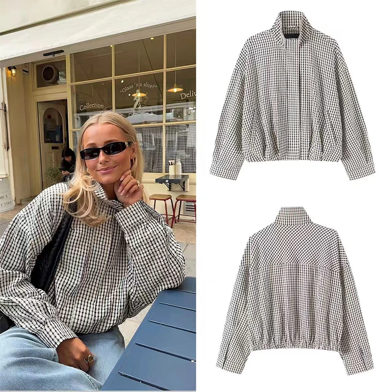 Guobioziy 2026 Autumn Casual Plaid Blazer Relaxed Fit Button Down Top For Campus Life Home Wear Shopping Street Style Girl