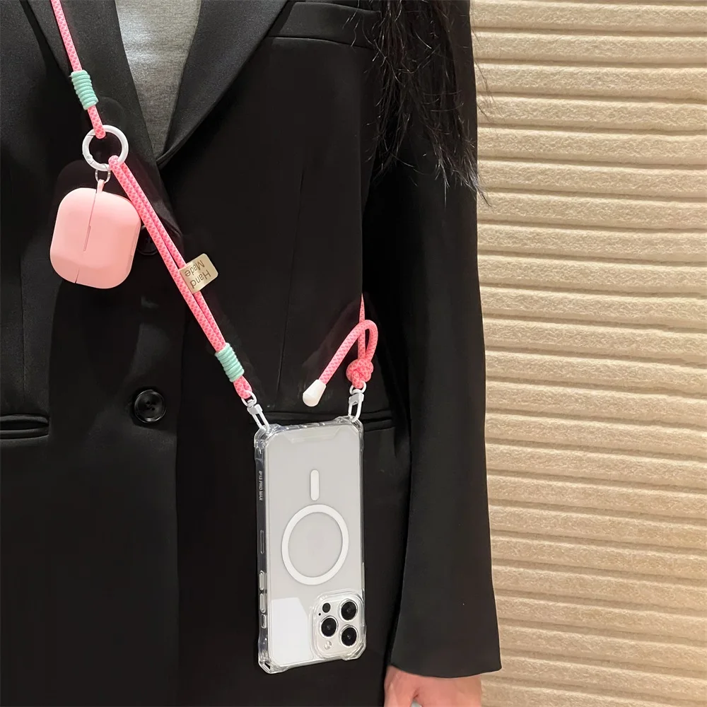 Für Magsafe Magnetische Wireless Charge Fall Für iPhone 17 Air 16 13 12 11 14 15 Pro Max Transparente Crossbody-schnur Lanyard Abdeckungen