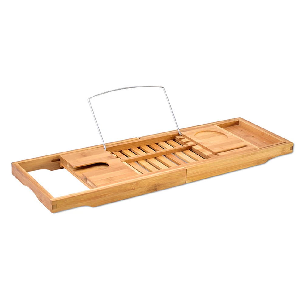 Bathroom Tray Bamboo Retractable Multifunctional Wooden Trays Book Holder Modern Style