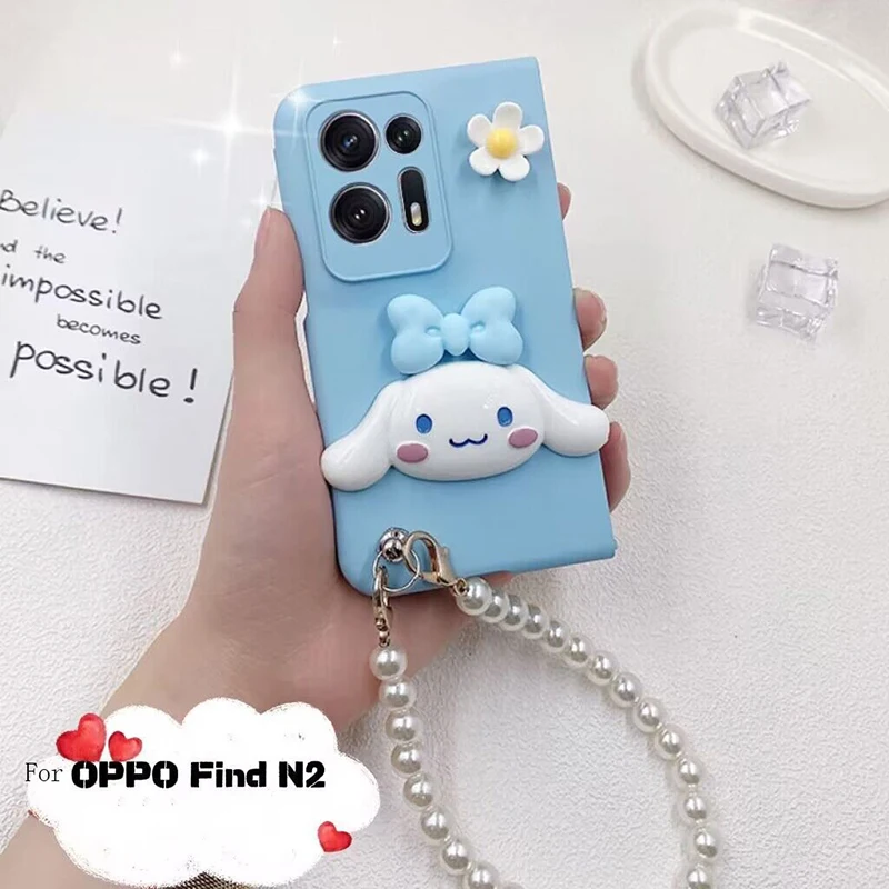 Case For OPPO Find N2 DIY Sunflower Bow Cinnamon Dog Pearl Bracelet Shockproof Hard Mobile Phone Case Cover