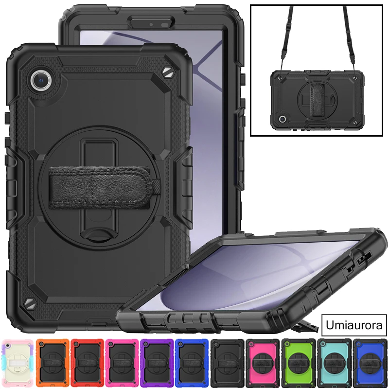 For Samsung Tab A7 A8 A9+ A9 Plus SM-X210 SM-X200 T220 T500 S6 Lite P610 Shockproof Tablet Cover Shoulder Strap Stand Armor Case