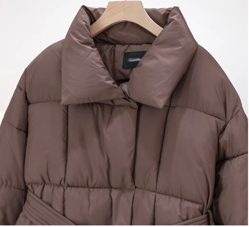 Advanced with Waist Cinching Tie Up Black Cotton Jacket Women's 2026 Winter New Korean Version Stand Collar Coat Female Parkas