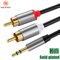 High quality 3.5 mm To 2 RCA Y Splitter 3.5mm Adapter Cable For Phone TV Speaker PC Hifi Stereo Sound Phono Plug Audio Connector