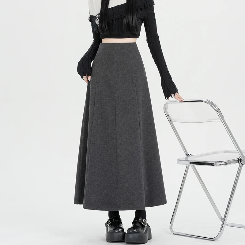 

Autumn Winter Vintage Women's Woolen Umbrella Long Skirts 2025 New High Waist Korean Casual Loose A-line Skirts Female