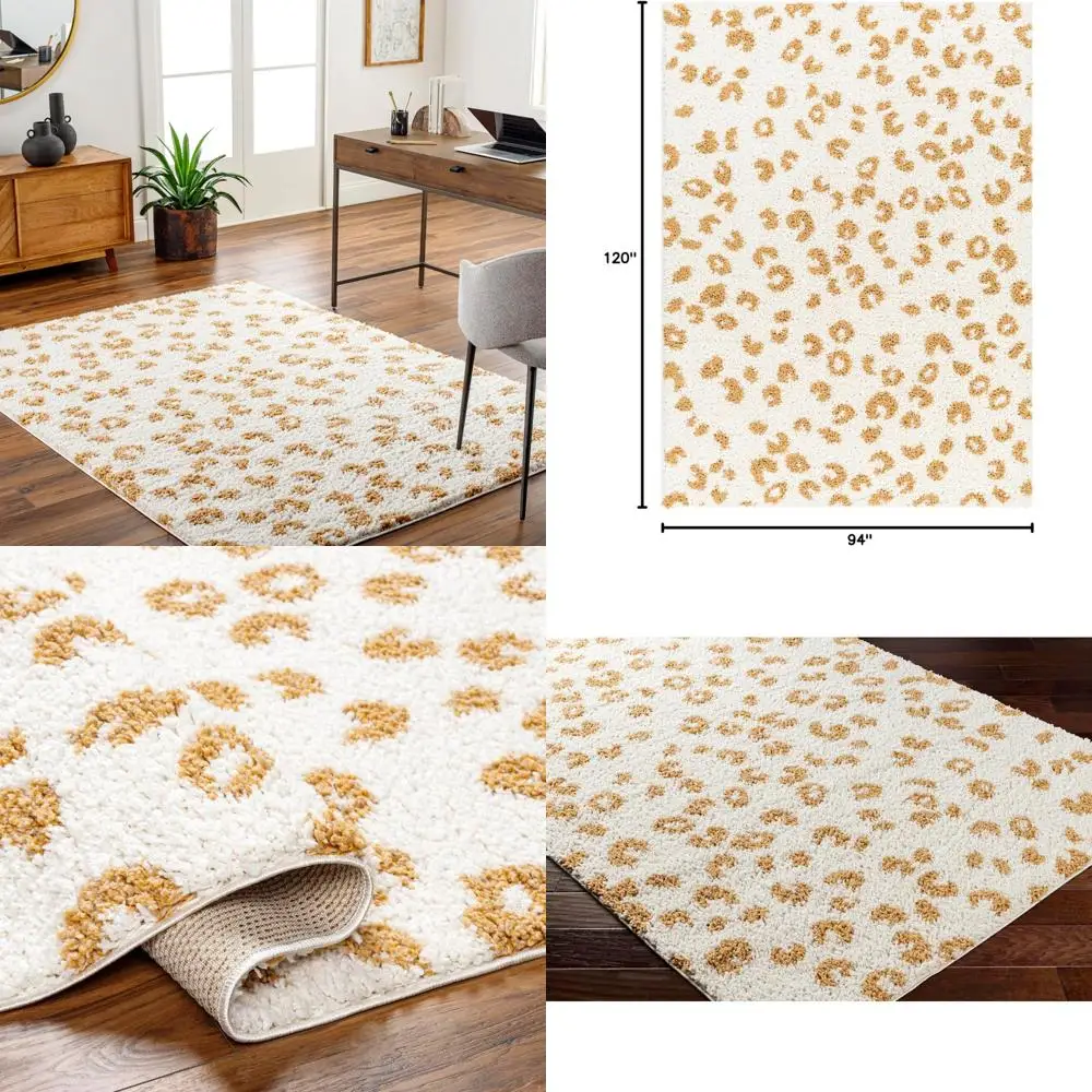 

8x10 Cheetah Print Shag Rug, Modern Apricot & Cream Leopard Design, Ideal for Living Room, Orange Beige Carpet