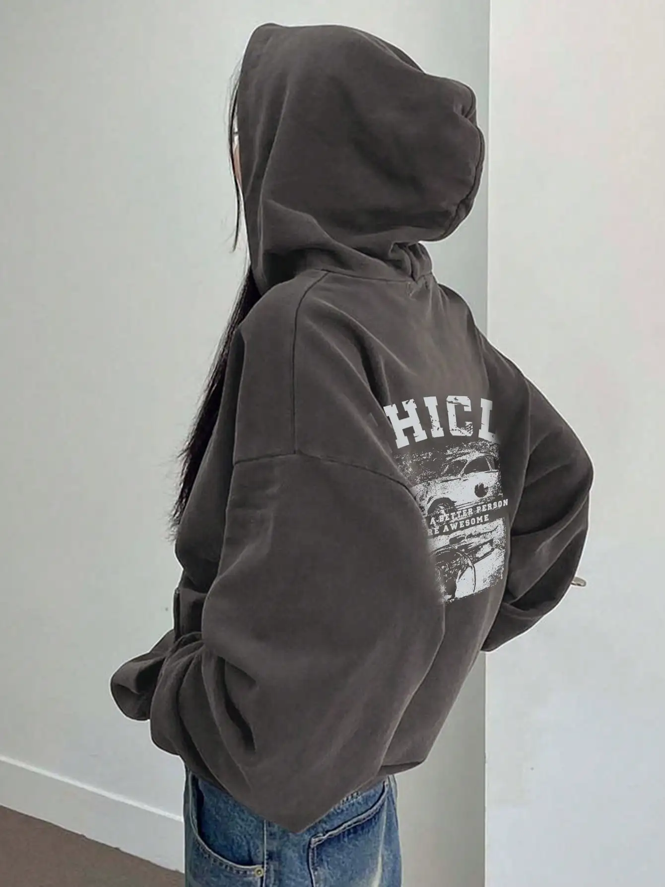 

Женская толстовка оверсайз с принтом винтажного автомобиля, повседневная толстовка с длинным рукавом для осени и зимы