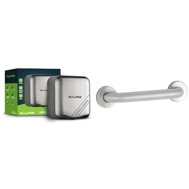 800W Stainless Steel Automatic Hand Dryer Bundle with Bobrick 42" Stainless Steel Straight Grab Bar