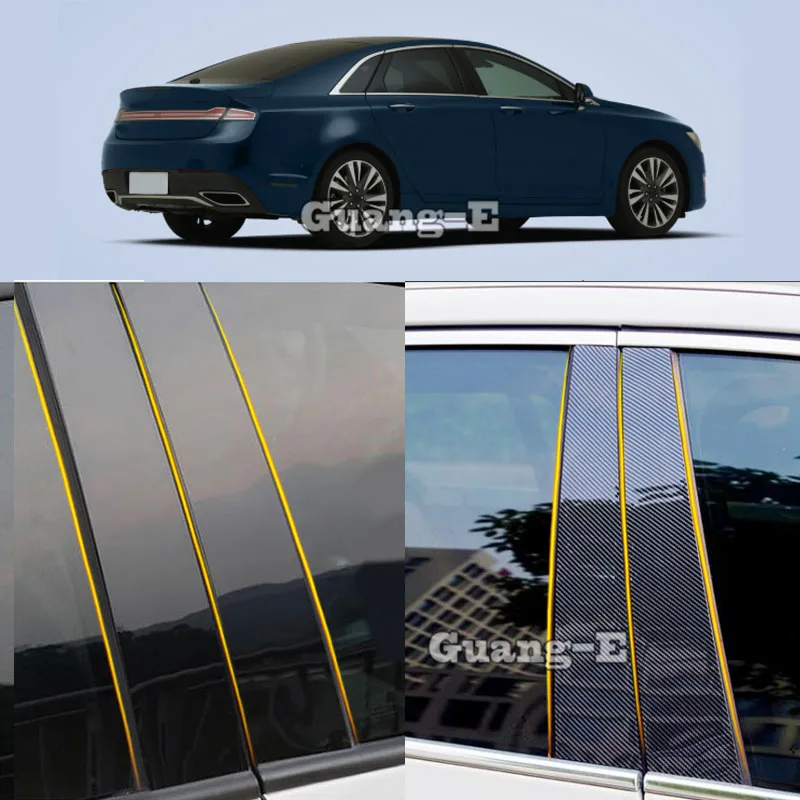 Car PC Material Pillar Post Cover Door Trim Window Piano Black Molding Sticker Plate 10pcs For Lincoln MKZ 2015-2020