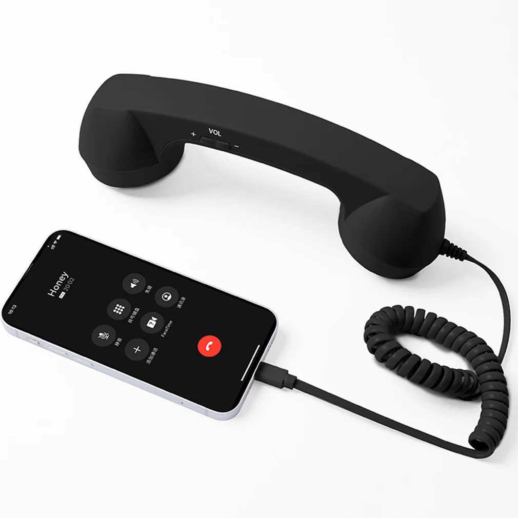 New Retro Wired 3.5mm/Type-C Phone Handset with Mic Mobile Calls Telephones Plug Play Landline Handle Receiver Call Accessories