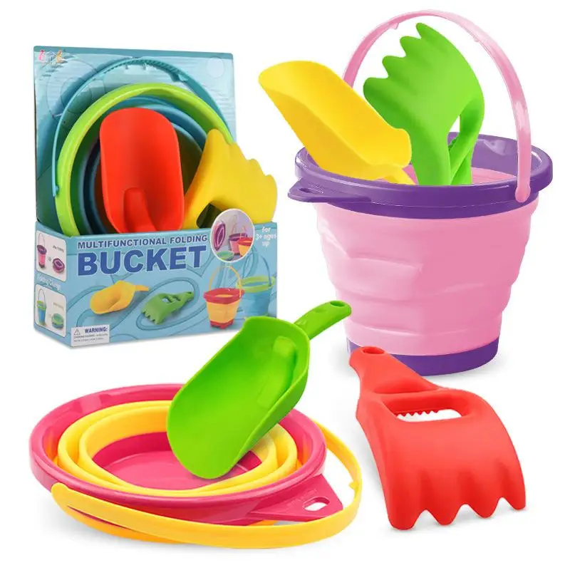 Children Beach Toys Set Foldable Bucket Digging Sand Toy Baby Summer Beach Accessories Shovel Kids Play Water Game Storage Tool