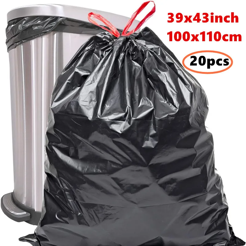 20pcs 39 Gallon BIG holding rope string up Large trash bags Kitchen garbage bags backyard leaves bag（39x43inch)