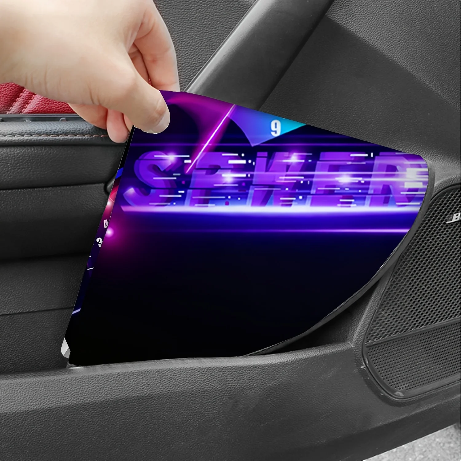 1pc Car Steering Wheel Cover, Neon Speedometer Purple Light Effect Gaming Interface Printed Design, Steering Wheel Sunshade, Hea