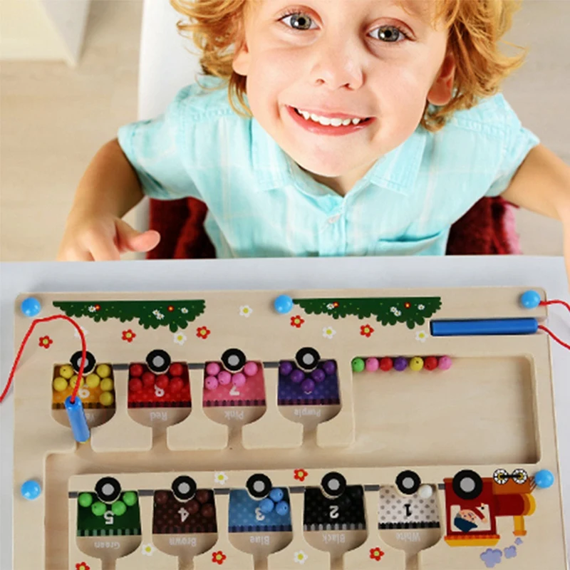 Magnetisch kleur- en nummerdoolhof, speelgoed voor vroeg leren, houten puzzelbord met bijpassende kleuren, ABC-schrijfoefening