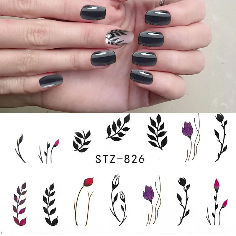 1Pcs Water Nail Decal and Sticker Flower Leaf Tree Green Simple Summer DIY Slider for Manicure Nail Art Watermark Manicure Decor