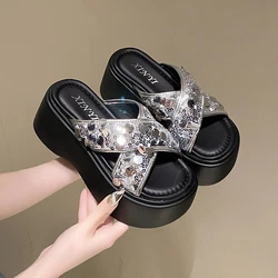 8cm Beach shoes Slip on Platform Wedge New Fashion Sandal Bling Women ROME Peep Toe 2024 Pumps Summer Slippers Fashion Shoes