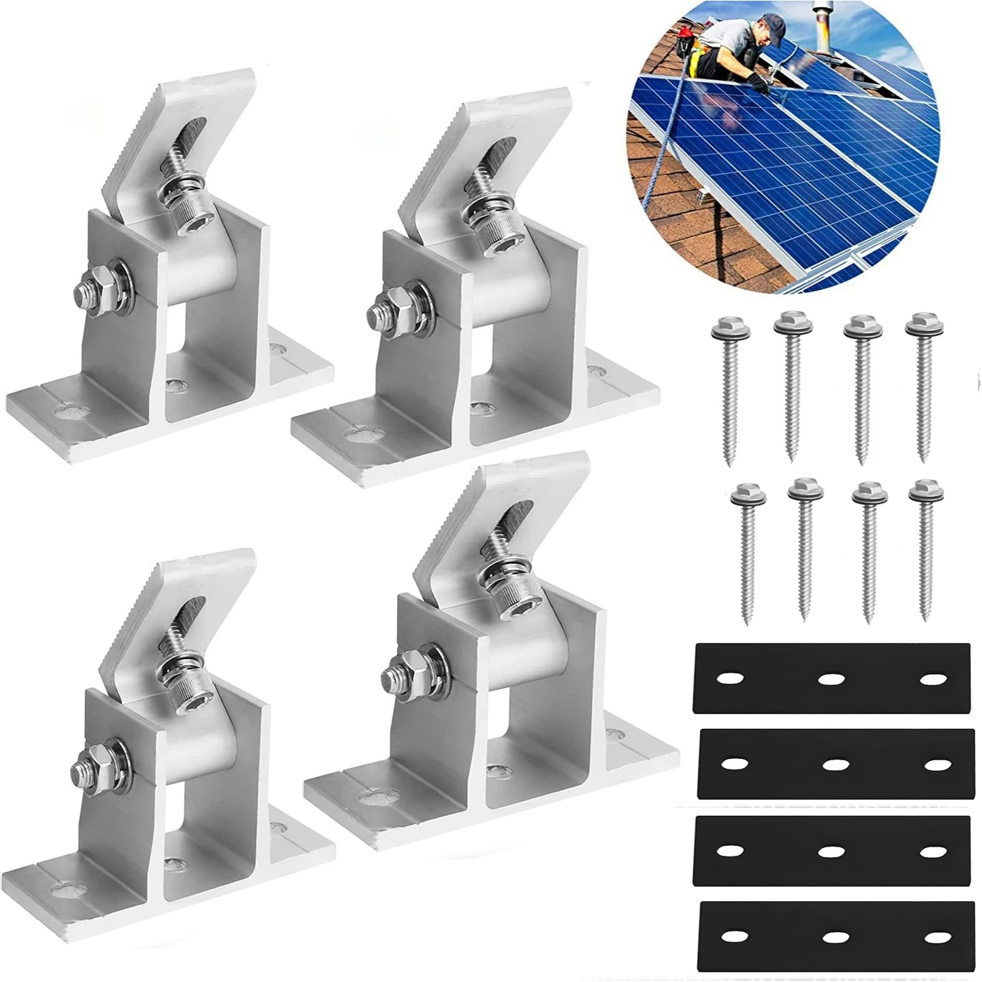 Soporte de Montaje Ajustable para Panel Solar (4/2 Piezas), Base para Montaje en Techo, Soporte Individual para Techo Plano