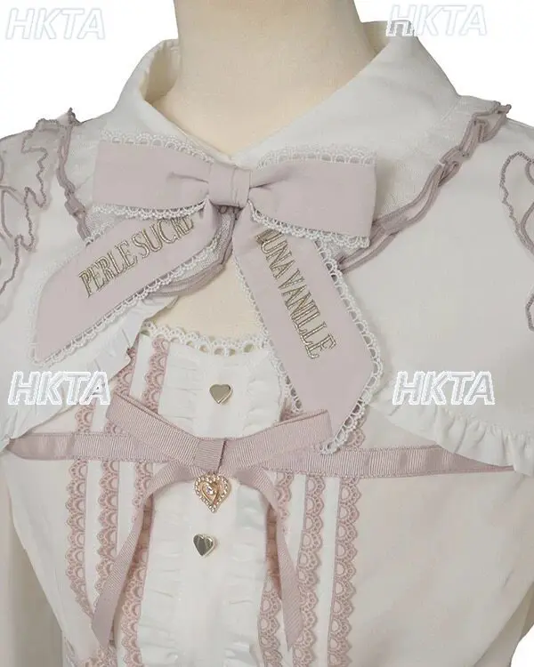 

Japanese Cute Sweet Big Bow Ruffles Color Matching Shirt Women 2026 Summer New Off-shoulder Long Sleeves Top Girls Lolita Blouse