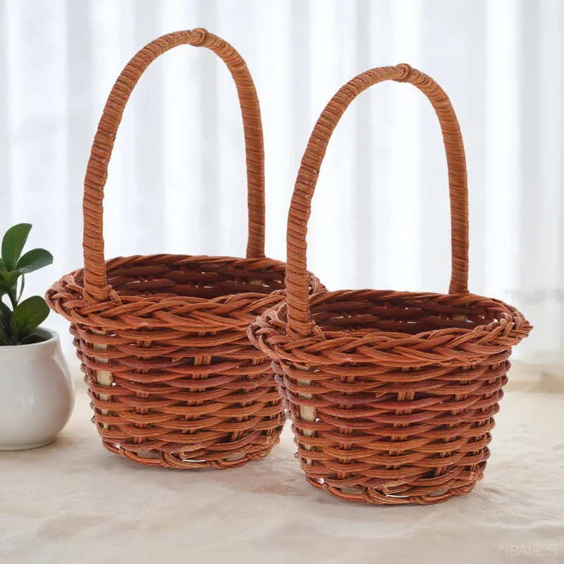 2pcs Miniature Woven Baskets Diy Rattan Basket Decor For Kids Mini House Accessory Storage Ornament Micro Scene Craft Props