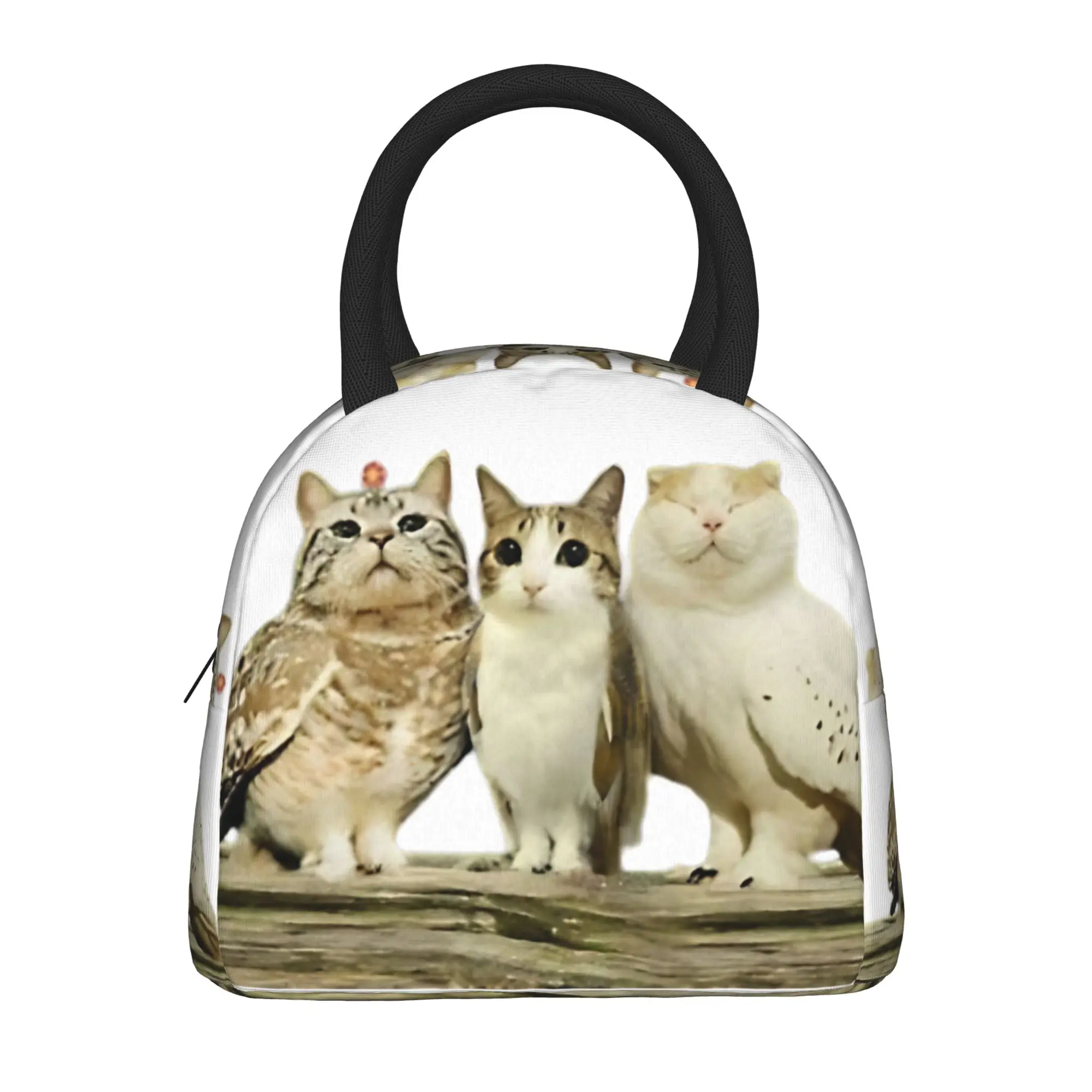 Meowl Cat Owl Funny Thermal Insulated Lunch Bags for Office  Portable Bento Box Men Women Thermal Cooler Lunch Boxes
