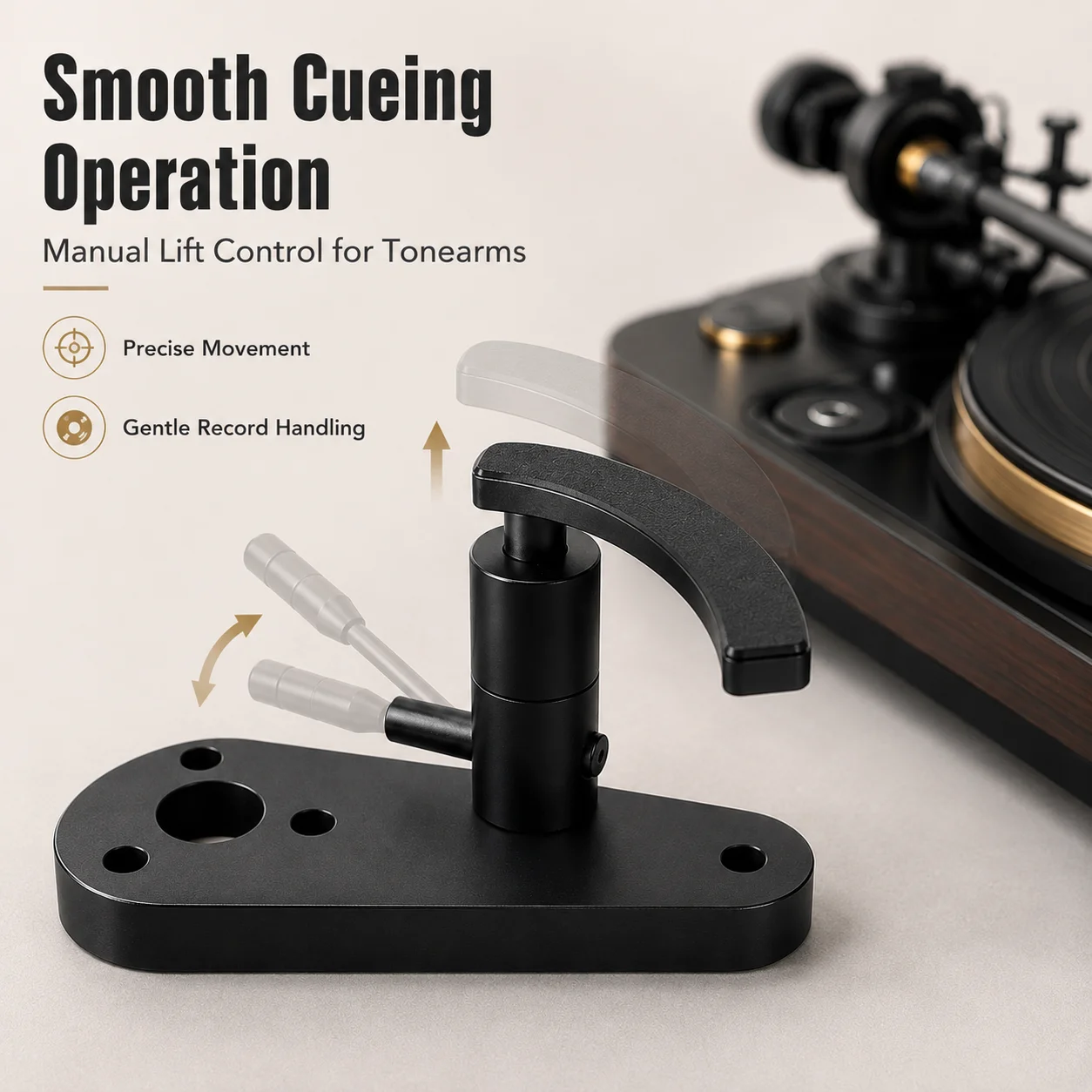 Vinyl Record Player DIY Upgrade Kit 12mm Aluminum Alloy Tonearm Cueing Lever with Mounting Plate Turntable Accessory