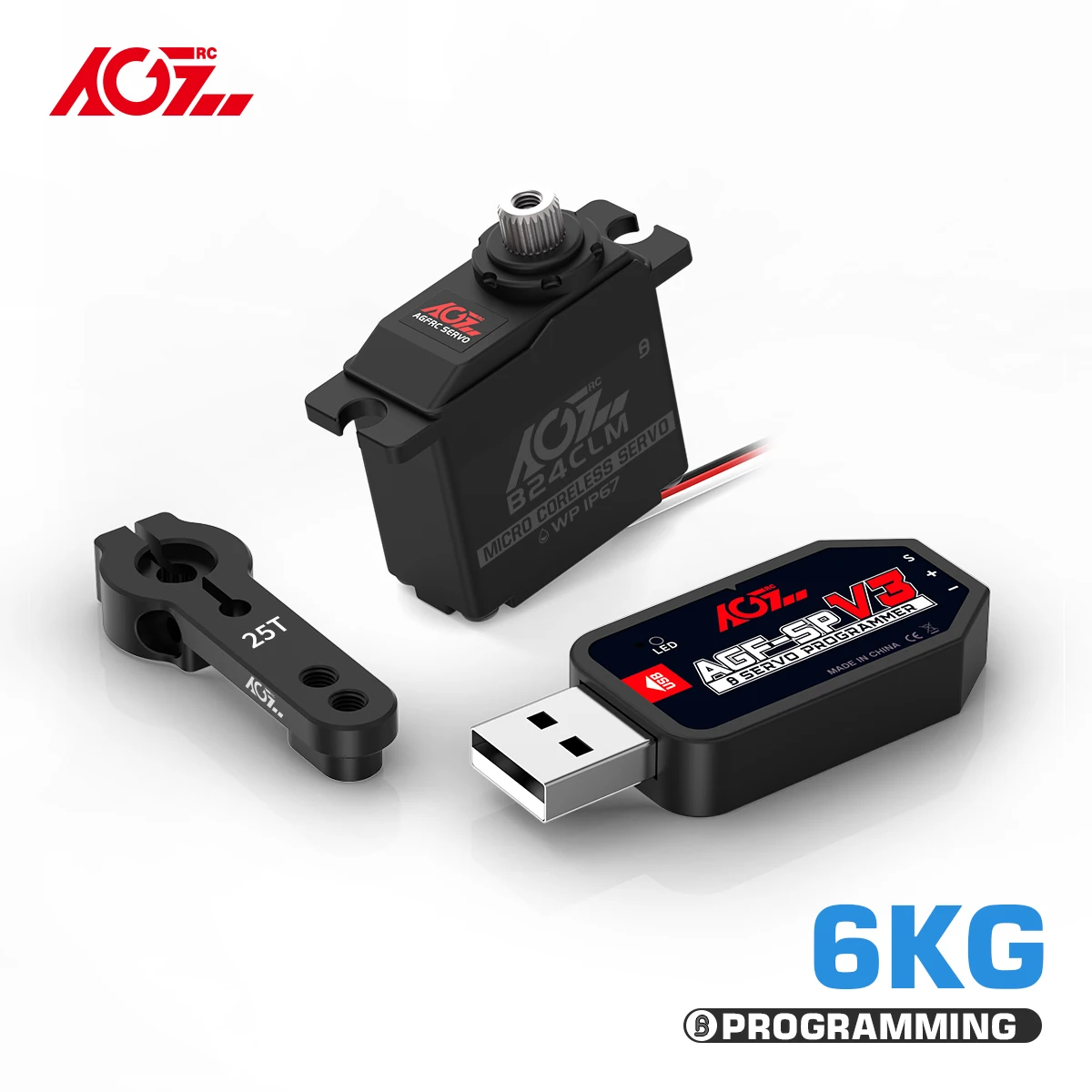 AGFRC-alta velocidade Coreless Micro Digital impermeável Servo, Mini asa, RC carro, caminhão, E-Revo Slash, 4WD, 6kg, 0.085Sec, 6kg, B24CLM