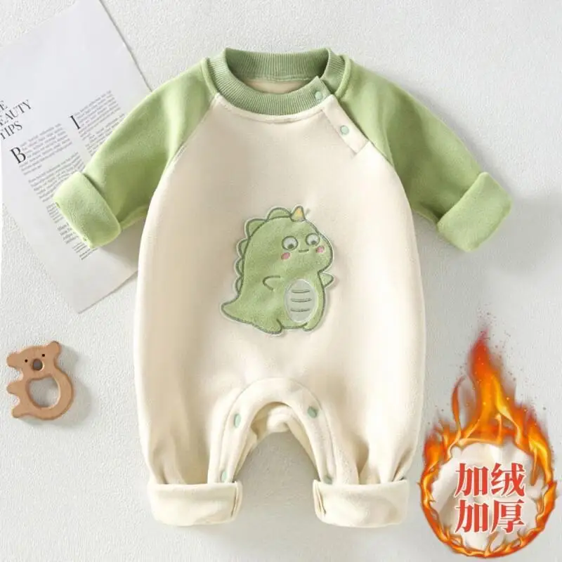 

Осенне-зимний комбинезон Kawaii для мальчиков и девочек, теплый утепленный комбинезон на флисовой подкладке, домашняя одежда, комбинезон с длинными рукавами, детская одежда