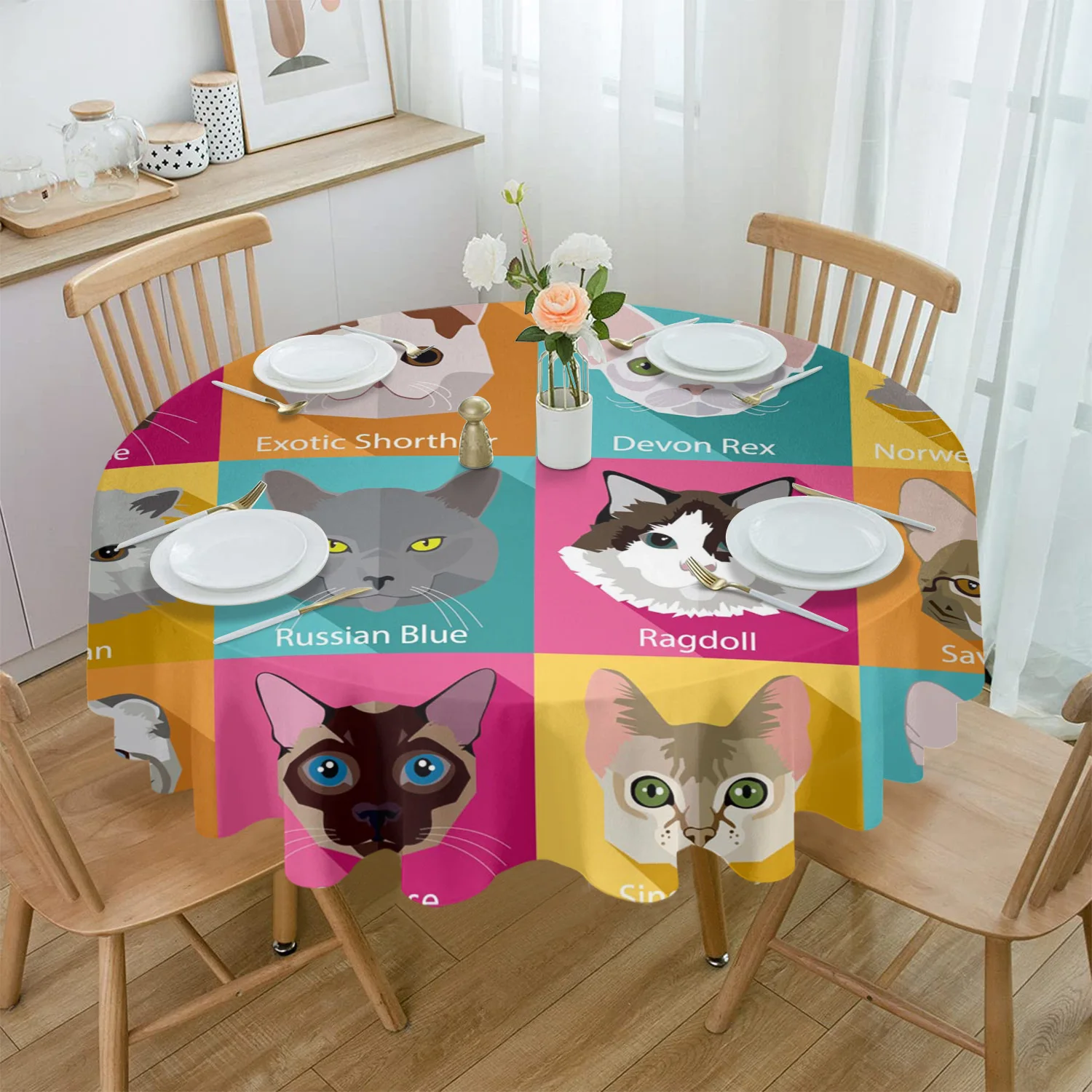 Animal Pet Cat Colorful Tablecloths for Dining Table Waterproof Rectangular Table Cover for Kitchen Living Room