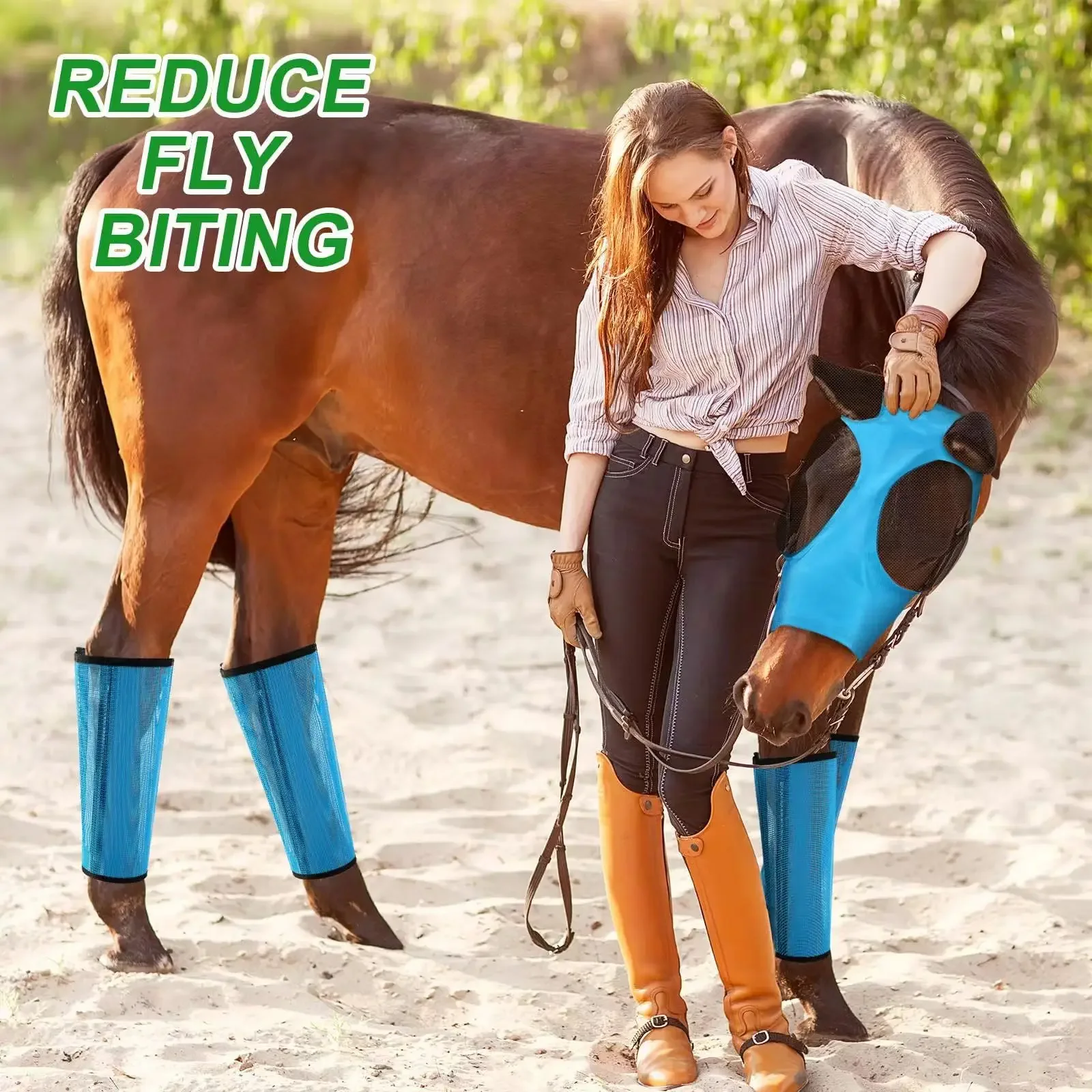 Mosquito-proof  Mask Leg Guard Set Equestrian Supplies Head Cover Horse Leggings Horse Protective Gear