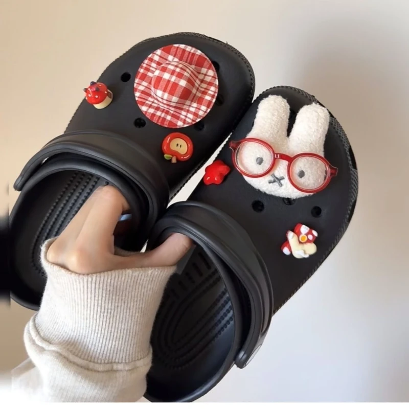 مجموعة أرنب الطماطم من مينيسو مع نظارات من الراتنج للأحذية، إكسسوارات تزيين أحذية قطيفة لطيفة قابلة للإزالة على طراز عطلة الشاطئ