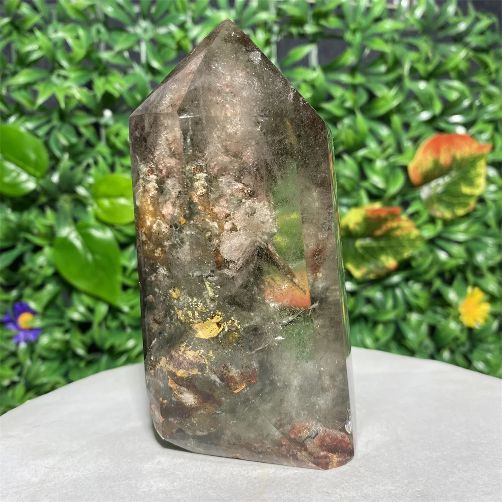 

520g Natural Phantom Ghost Crystal Quartz Hexagon Prism Tower Obelisk Spiritual Meditation Gift Stone Home Decoration