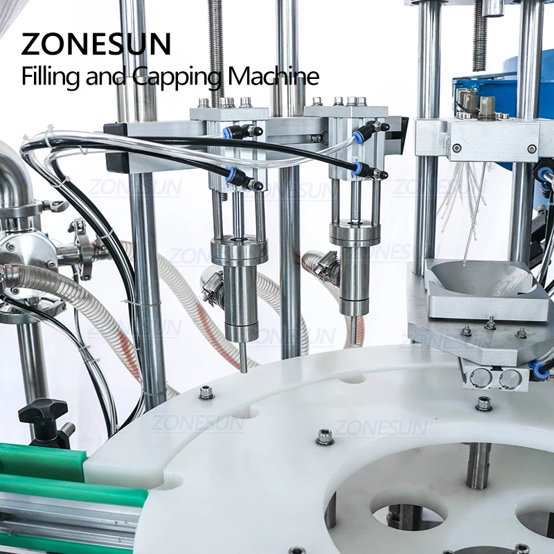 ZONESUN سطح المكتب الزجاج الكريستال المياه العطور الشامبو التجميل مسمار البولندية زجاجة التلقائي ملء السد آلة ZS-AFC2