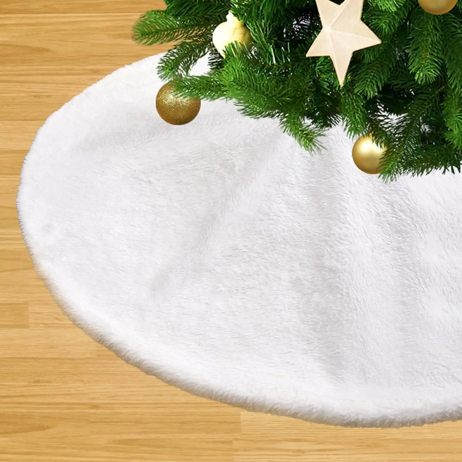 6 Pieces 24 Inch White Plush Christmas Tree Skirt Plush Faux Fur Xmas Tree Skirt Cover Mat for Christmas New Year Party Holiday