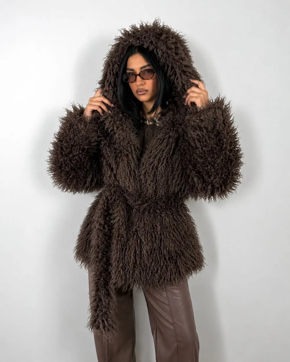 Gentle Wind Imitation Beach Wool Hooded Fur Coat Autumn and Winter Women's Trend Loose Thick Warm Belt Curly Woolen Woolen Coat - view 3