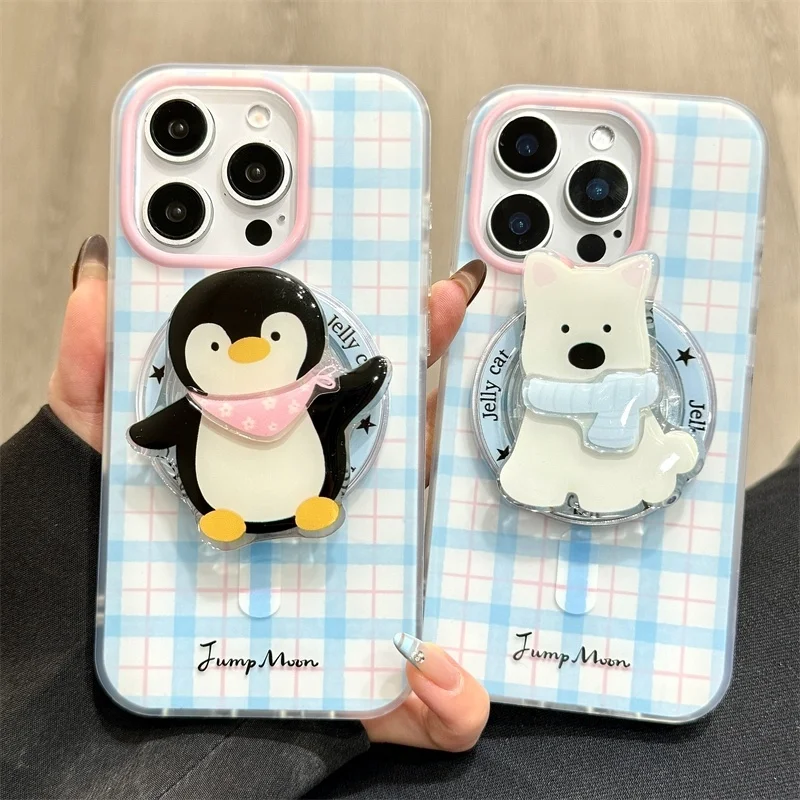 INS Cute Cartoon Penguin Dog For Magsafe Griptok Holder CellPhone Finger Ring Stand Support For iPhone 16 Samsung Girl Bracket