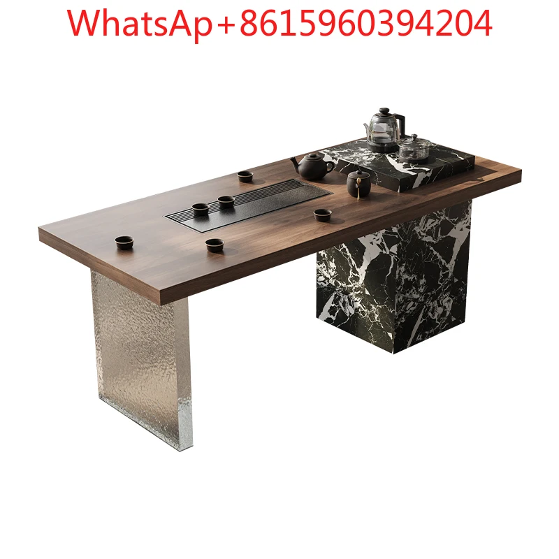 Custom living room tea table Walnut grain rock board home tea table Light luxury small modern wabi-Sabi superior balcony