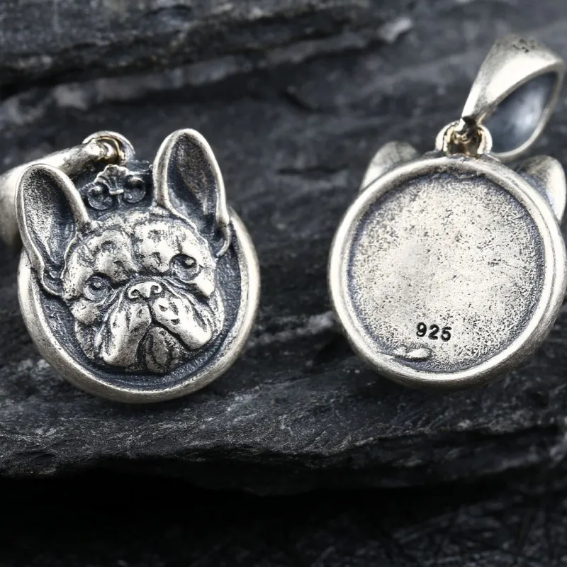 BOCAI Real S925 Silver Jewelry New Personality Bulldog Pendant for Men and Women Punk Hip Hop Trendy Birthday Gifts