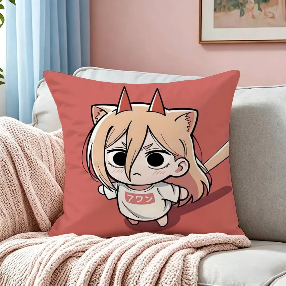 Anime C-Chainsaw Man P-Power  Pillow Case Square Double-Sided Sofa Cushion Cover Bedroom Bedside Pillow