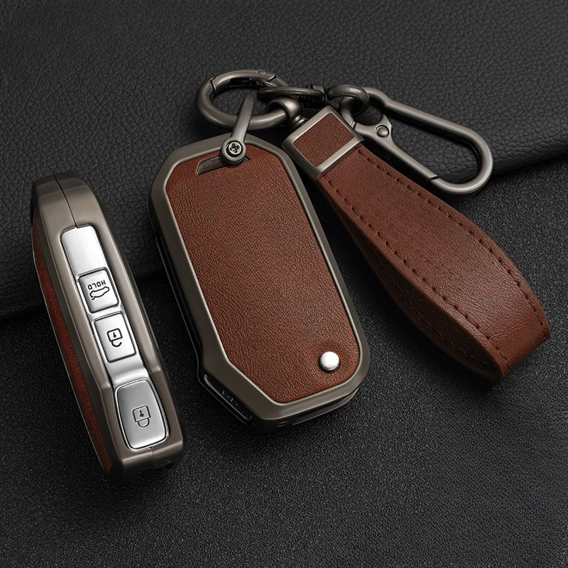 Zinc Alloy + Leather Car Key Case Cover for KIA Ceed 2023 CD Forte 2018 2019 2021 Cerato 2019 K3 Gt Seltos Sportage 2020 Sorento