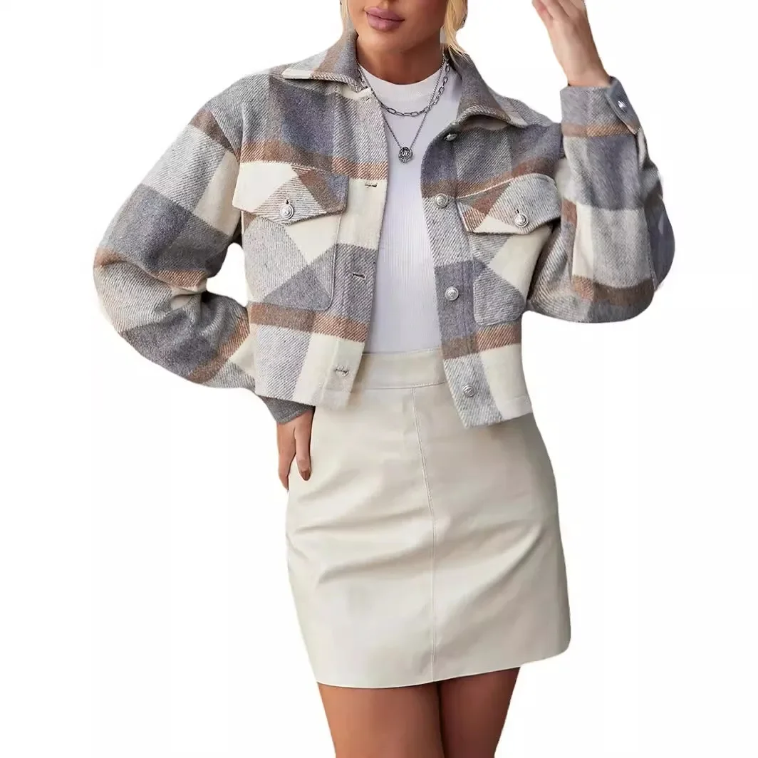 Cappotto da donna autunno inverno giacca scozzese colore manica lunga colletto couverture bottoni moda casual comoda vestibilità standard regolare