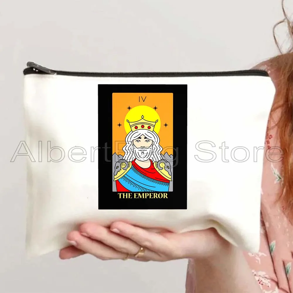 THE MOON SUN KING QUEEN CHARIOT EMPEROR EMPRESS FOOL HERMIT DEVIL Flower Cat Tarot Cosmetic Makeup Toilet Bag Pencil Case Pouch