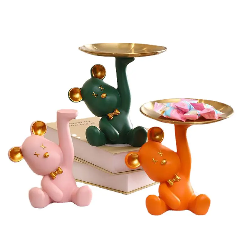 

Bear Statue Decor Key Storage Tray Nordic Resin Animal Decorative Storage Tray Holder Cute Bear Tray Key Storage Art Home Decor