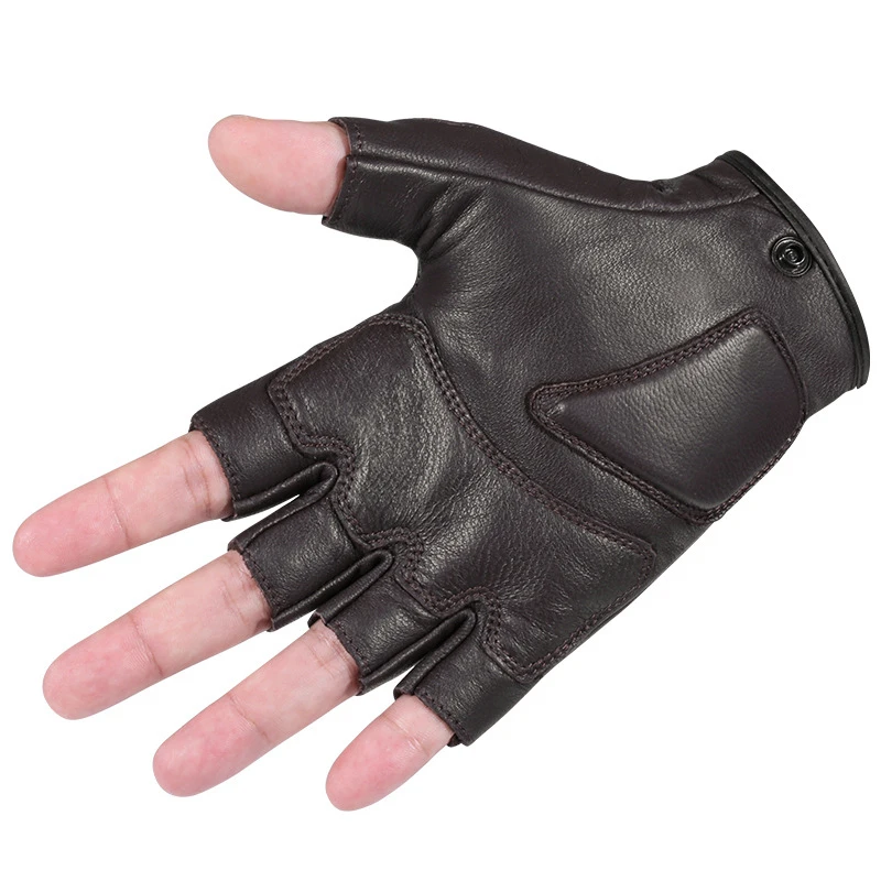 Motorcycle Riding Leather Gloves Breathable Gloves Four Seasons Outdoor Cycling Anti-Fall Retro Short Finger All Finger Leather