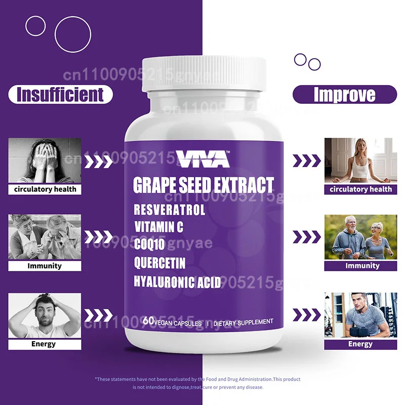 مكمل كبسولة مستخلص Vitis Vinifera 1500 مجم - مستخلص عالي الجودة للأوردة الصحية والدورة الدموية والقلب والبشرة