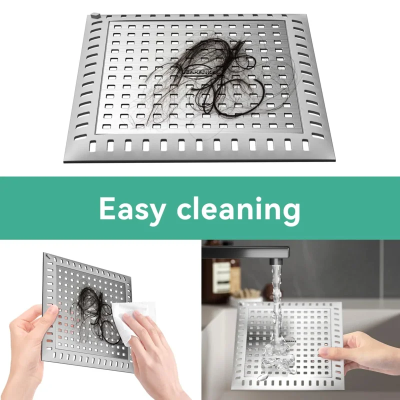 【シャワー排水口カバー2個パック】浴室用スチール製ヘアストレーナー、シンク用詰まり防止スクエアフィルターグレーチング、キッチンシンク用