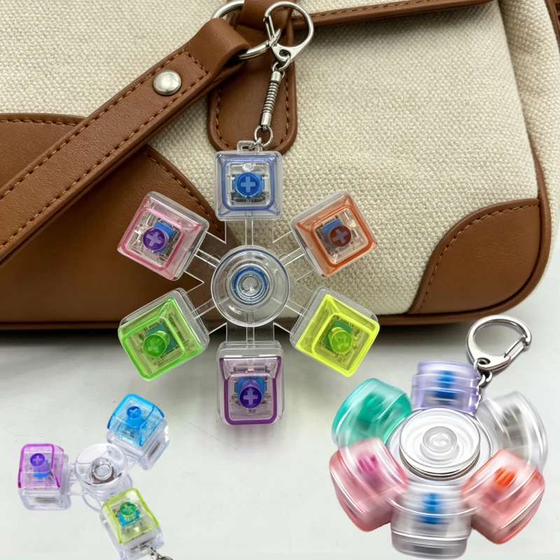 Rotatable Keyboard Fidget Fidget Spinner Keychain Mechanical Axis Crystal Clicker Stress Relief Sensory Therapy Finger Keyring