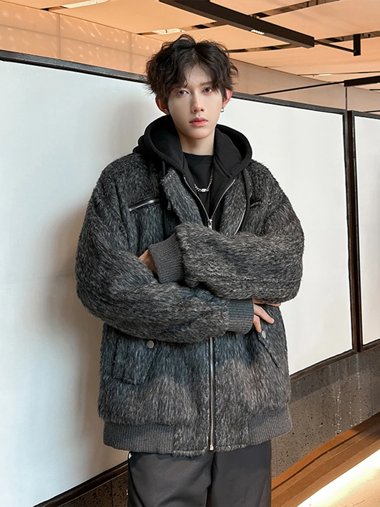 

Trendy High-End Zipper Hooded Jaet Men's Thiened American Sle Design Woolen Coat Casual Outerwear for Teens