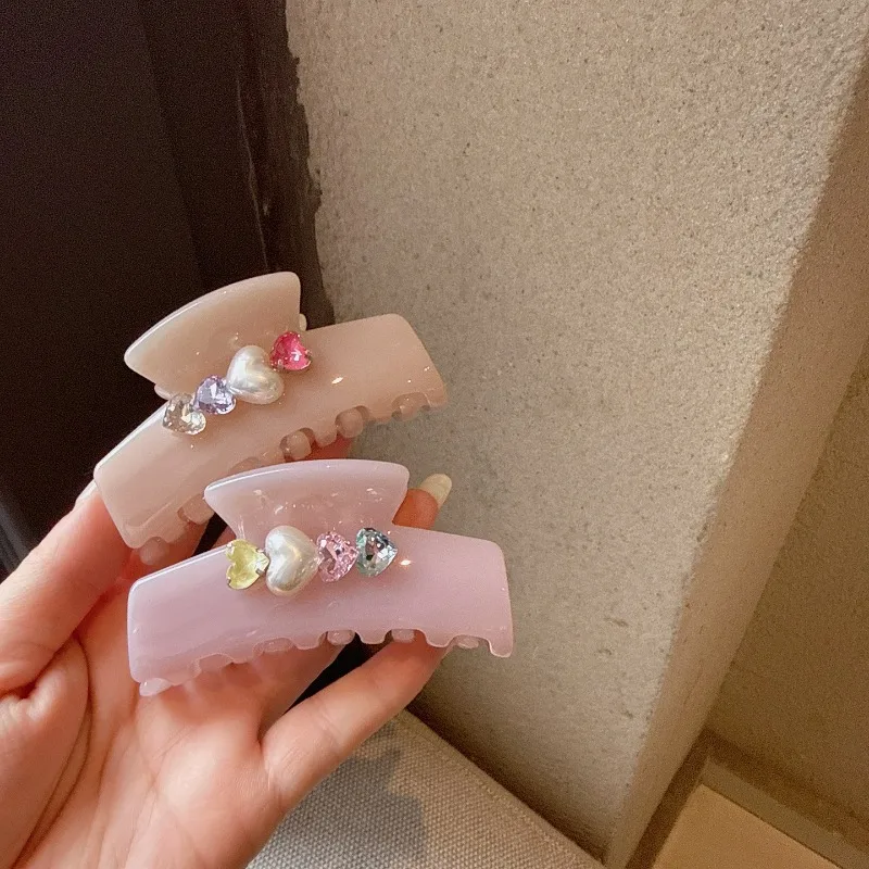 

8cm Sense of sophistication Fashionable Square Medium Shark Hair Clip with Rhinestone Pearl for Back Hair Styling