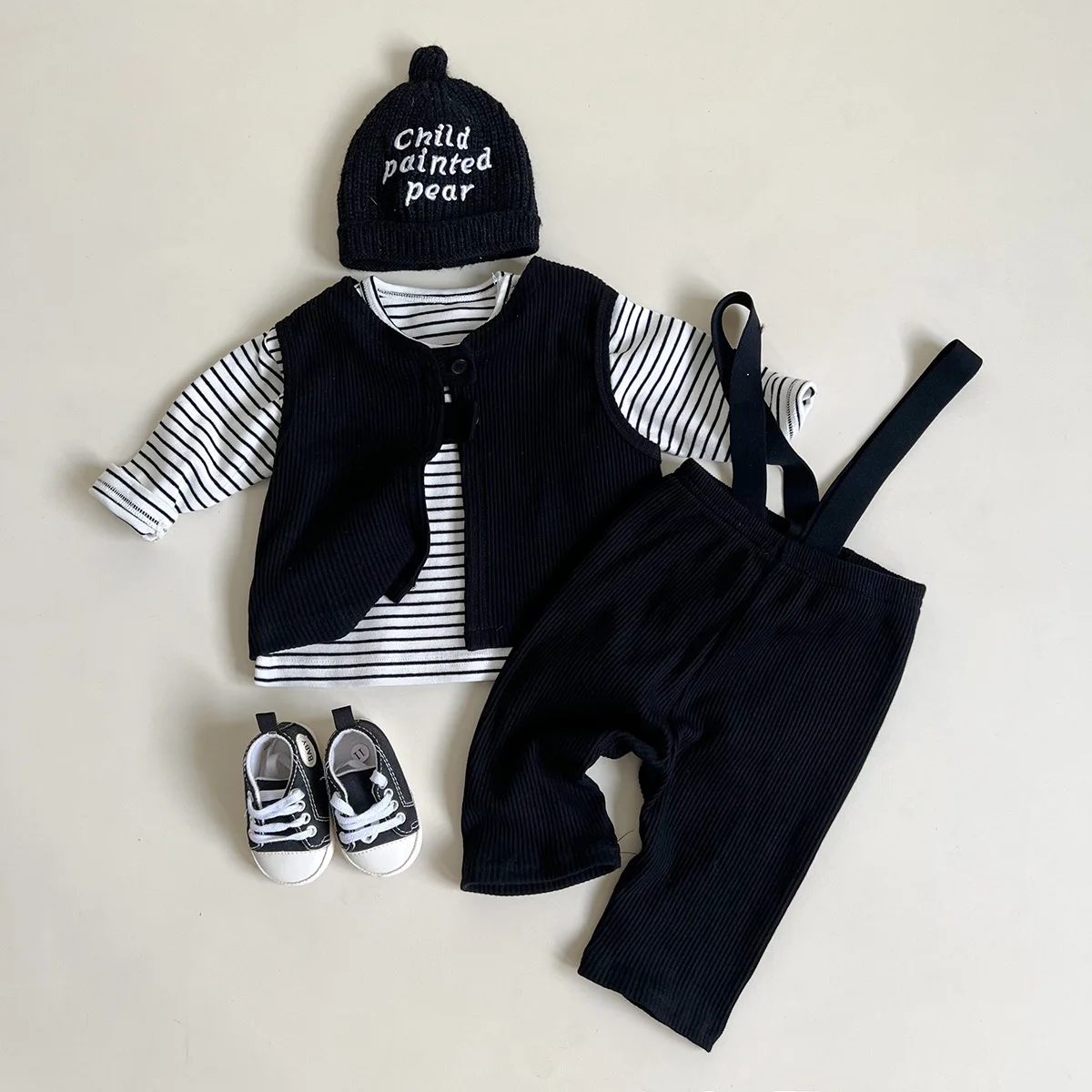 Autumn New Baby Clothes Set Infant Girl Cotton Vest Jacket Toddler Boy Solid Sleeveless Jumpsuit Striped Shirts Overalls Outfits