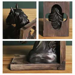 Vintage Horse Head Statue Figurine Bookend Animal Sculpture Book Stopper Crafts for Desk Bookshelf Decoration Gift Ornament